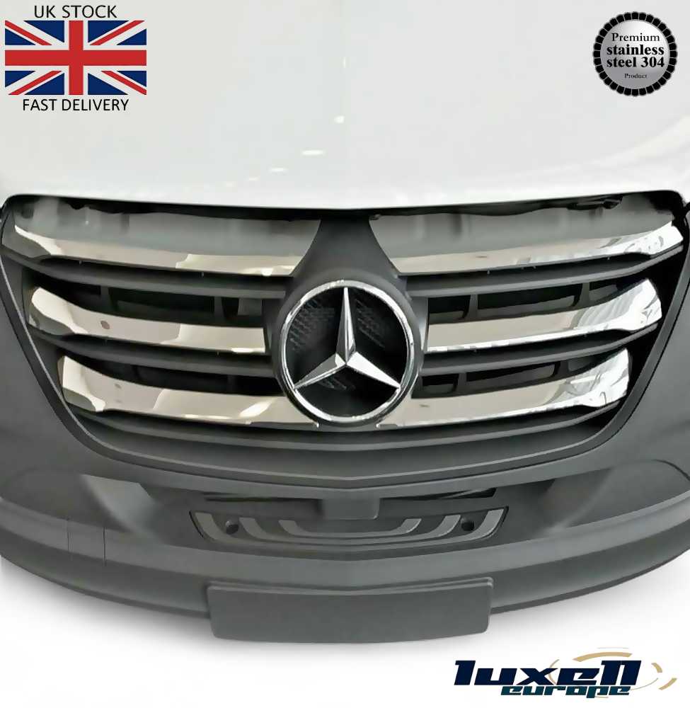 Mercedes Sprinter W907 (2018+) Chrome Front Grille Trim – 6pc Polished Stainless Steel Set - Luxell Europe