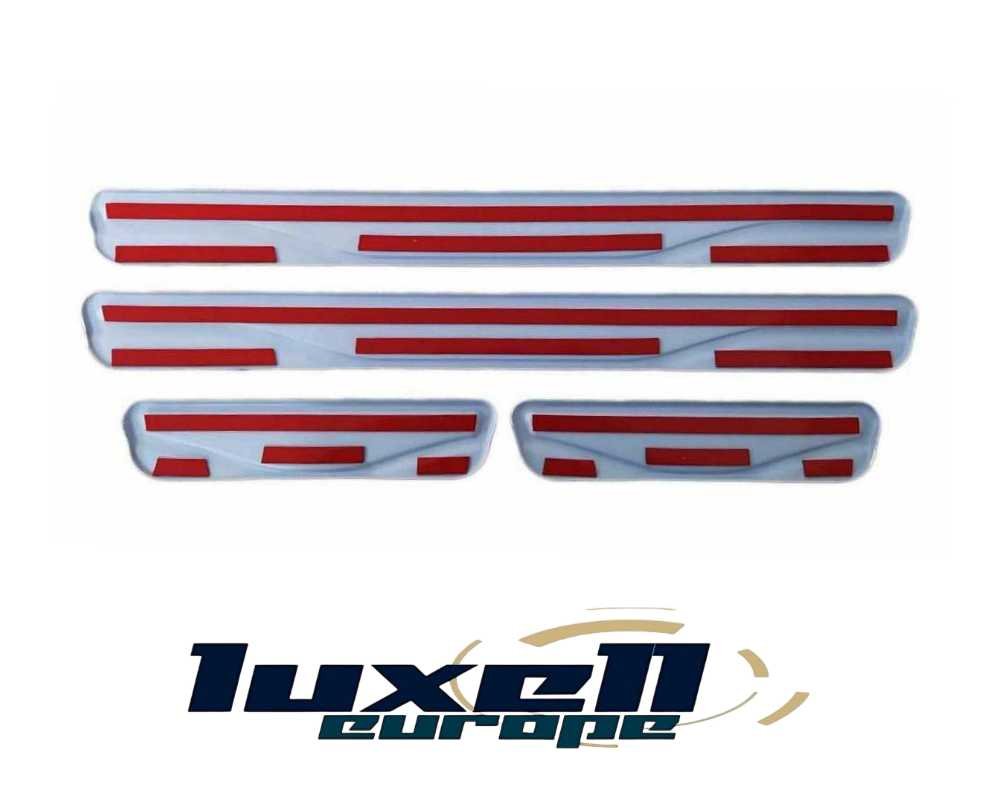 Premium Chrome and Carbon Fiber Door Sill Scratch Guards for Peugeot Partner - 4-Piece Set - Luxell Europe