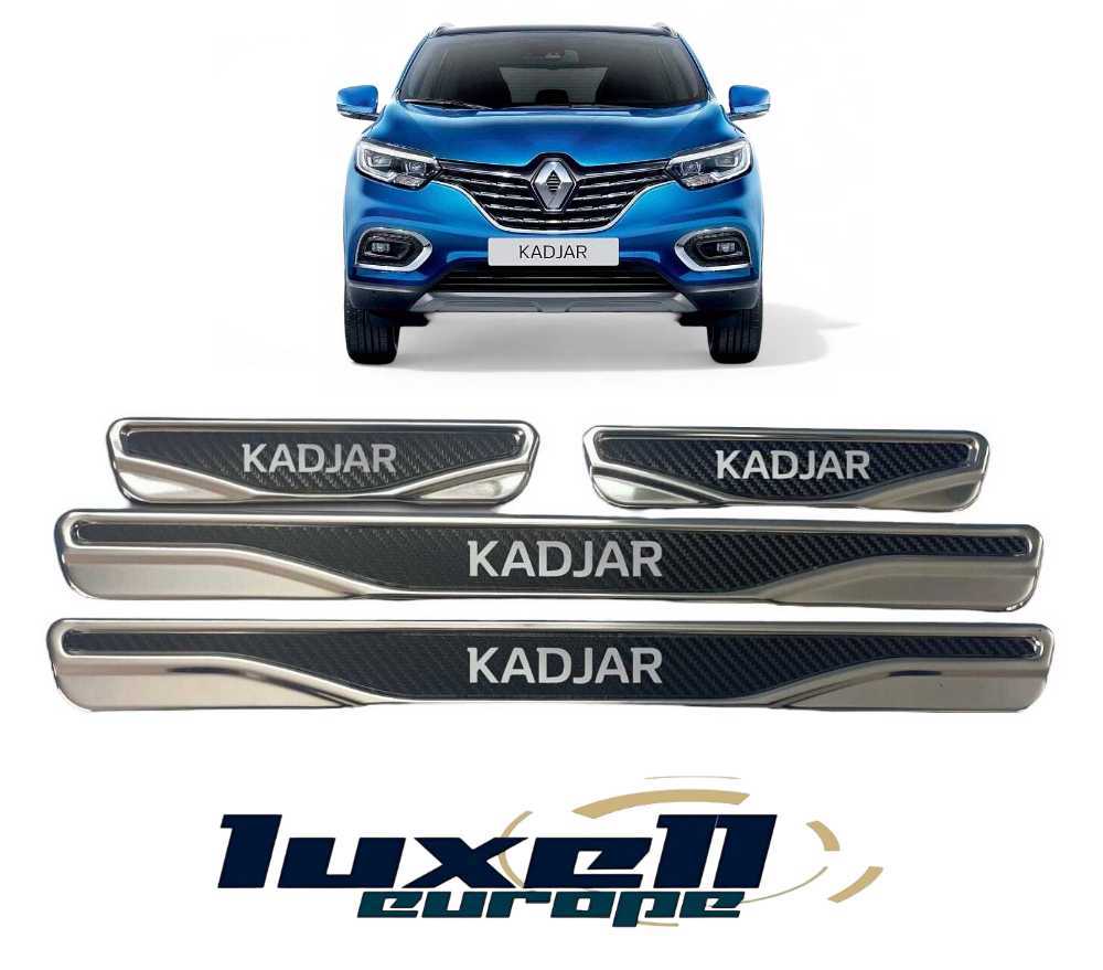 Premium Chrome and Carbon Fiber Door Sill Scratch Guards for RENAULT KADJAR - Set of 4 (2015-2024) - Luxell Europe