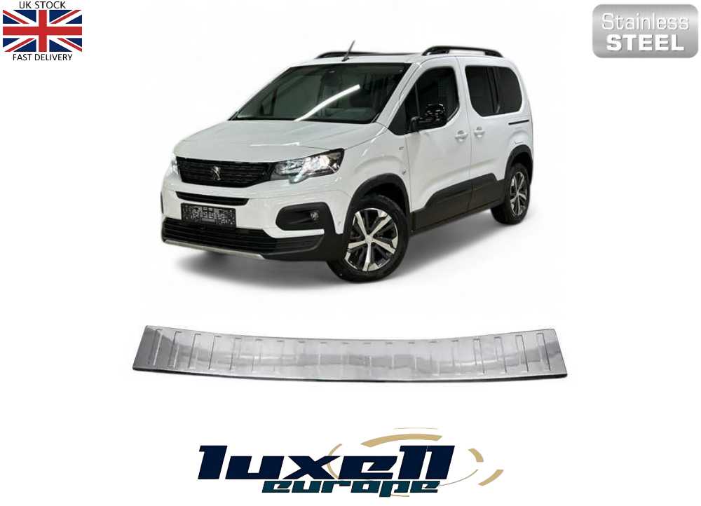 Premium Chrome Rear Bumper Protector Guard for Citroen Berlingo, Vauxhall Combo E, Peugeot Rifter, and Peugeot Partner (2018 - 2024) - Luxell Europe