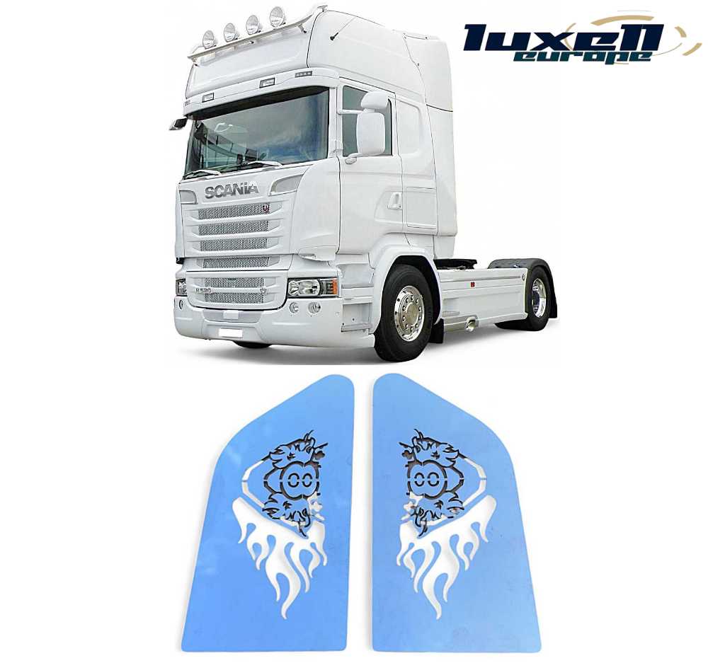 Scania 4/5/6 Series V8 Chrome Emblem Side Wing Stainless Steel Plate for P/G/R Models - Luxell Europe