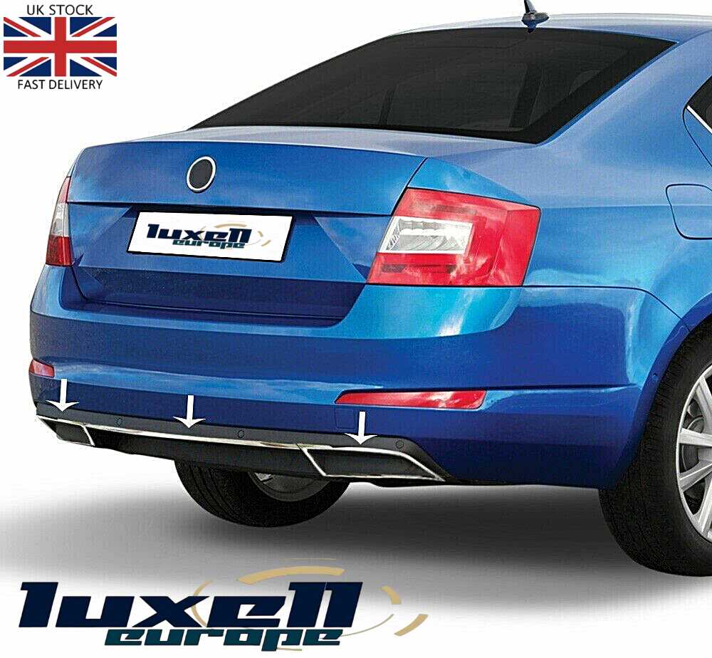 Skoda Octavia MK3 2013 - 2020 Chrome Exhaust Deflector Frame Trim 3 Pcs Set - Luxell Europe