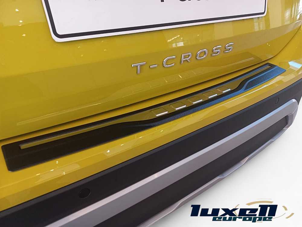 Stainless Steel Rear Bumper Protector 3D Look with Chrome and Matte Black ABS Coating for VW T-CROSS 2018-2024 - Luxell Europe