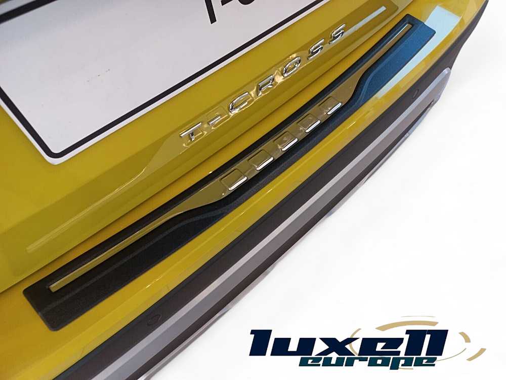 Stainless Steel Rear Bumper Protector 3D Look with Chrome and Matte Black ABS Coating for VW T-CROSS 2018-2024 - Luxell Europe