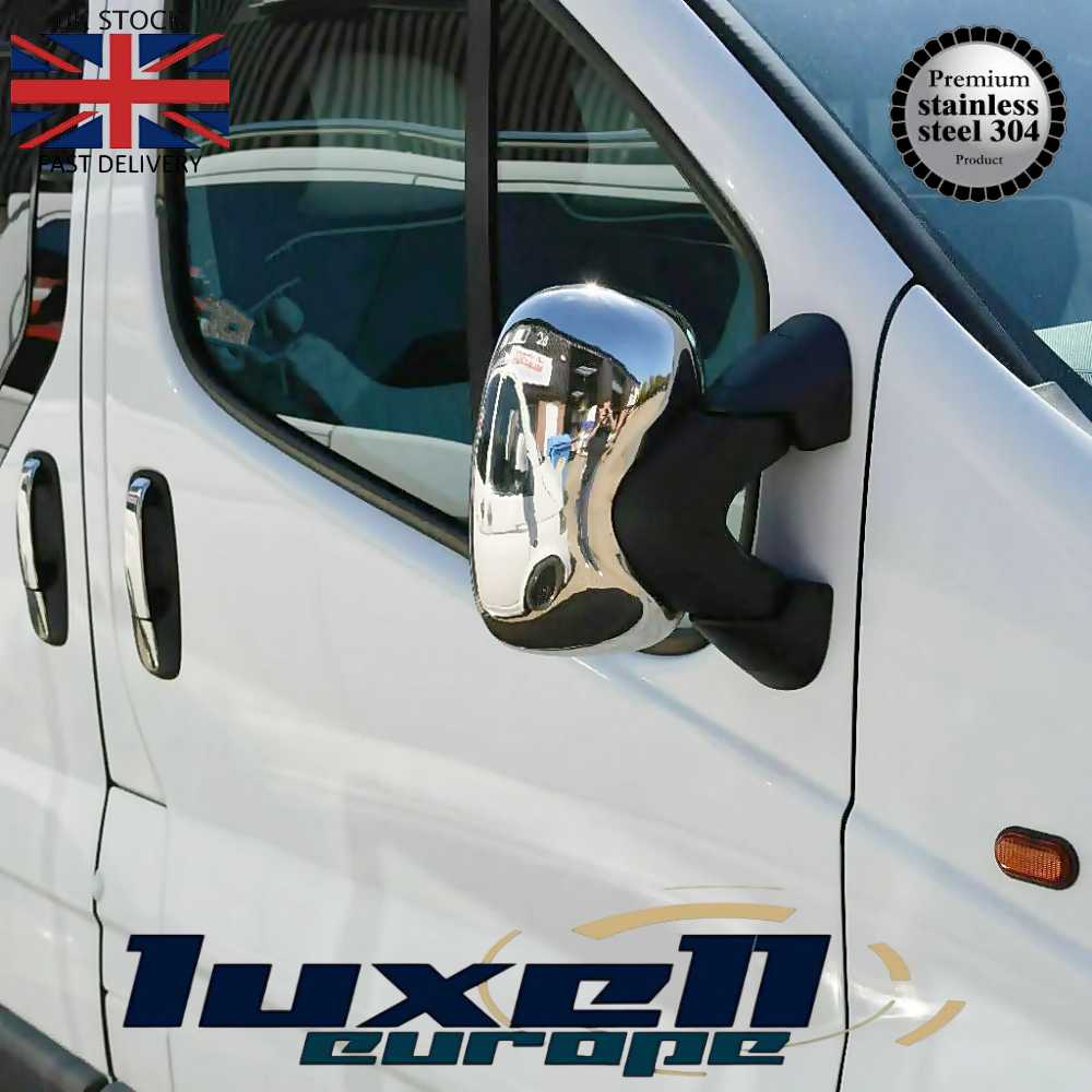 Stainless Steel Wing Mirror Cover Caps - 2 Pieces for Vauxhall Vivaro, Renault Trafic, Nissan Primastar (2001 - 2014) - Luxell Europe