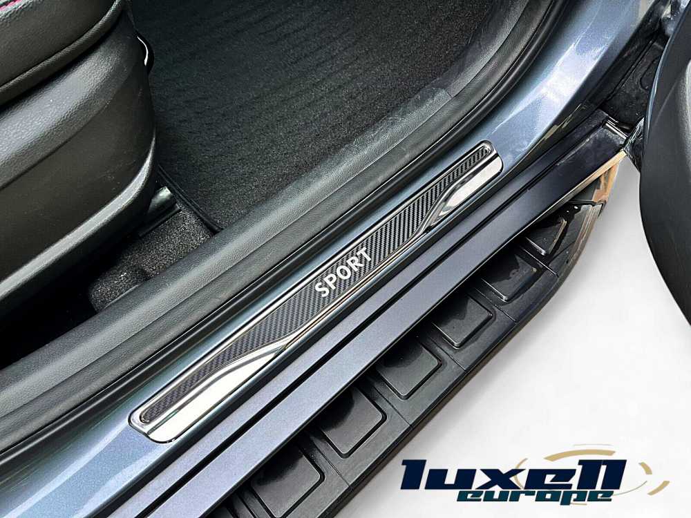 Universal Fit Chrome and Carbon Fiber Door Sill Scratch Guards with "SPORT" logo - Luxell Europe