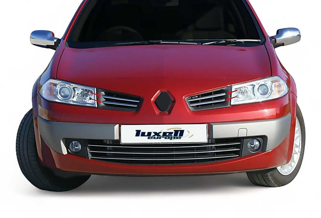 Upgrade Your Renault Megane 2 2006-2010 with Chrome Front Grille Trim Streamer Set (4 Pcs) - Luxell Europe