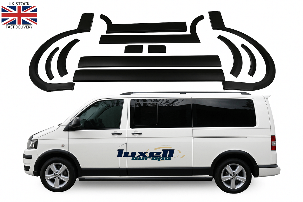 VW T5/T5.1 Transporter 2003–2015 LWB Black ABS Fender Flares & Wheel Arches - Luxell Europe