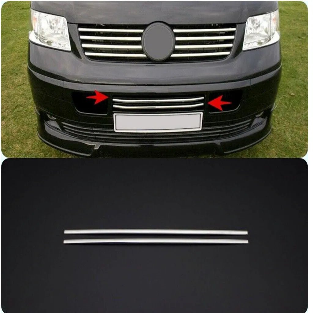 %50 OFF ! Fits VW T5 Transporter 2003-2009 Chrome Front Grille Lower Trim Streamer 2 Pcs - Luxell Europe