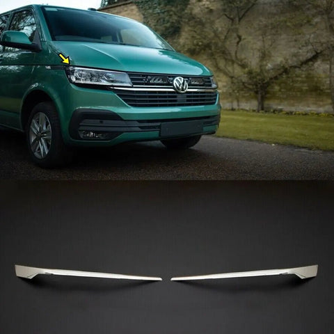 VW T6 Transporter 2019-2021 Chrome Front Bumper Head Lamp Light Surround Trim 2 Pcs
