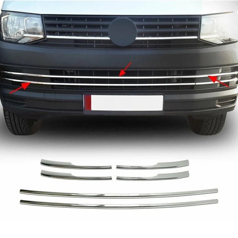 %50 OFF ! Fits VW T6 Transporter (Trendline) 2015-2019 Chrome Front Bumper Trim Strip Streamer 6 Pcs - Luxell Europe
