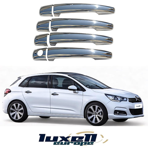 Fits Citroen C4 / Elysee and Peugeot 301 Chrome Exterior Door Handle Cover 8 Pcs 4 DOOR - Luxell Europe
