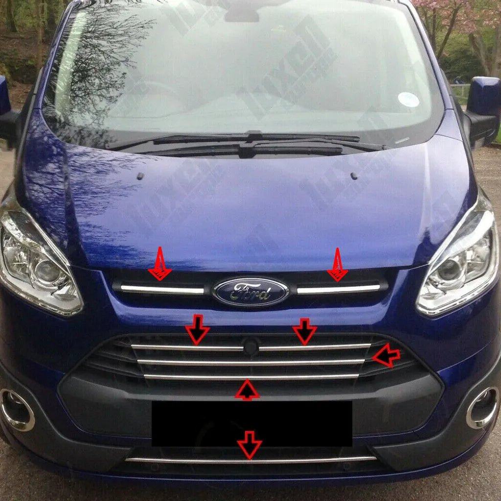 Fits Ford Transit Custom Tourneo 2012-2017 Chrome Front Grille Trim Streamer 7 Pcs - Luxell Europe