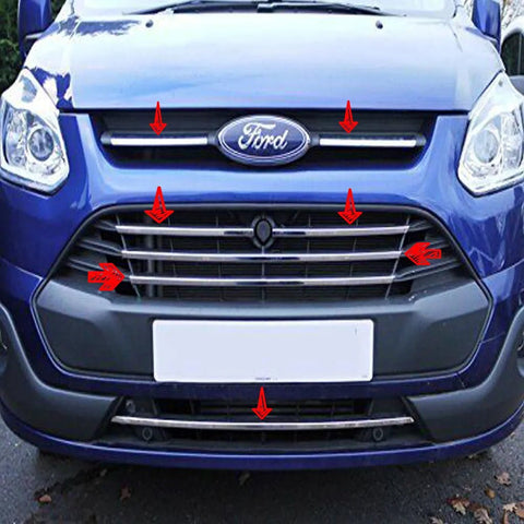 Fits Ford Transit Custom Tourneo 2012-2017 Chrome Front Grille Trim Streamer 7 Pcs - Luxell Europe