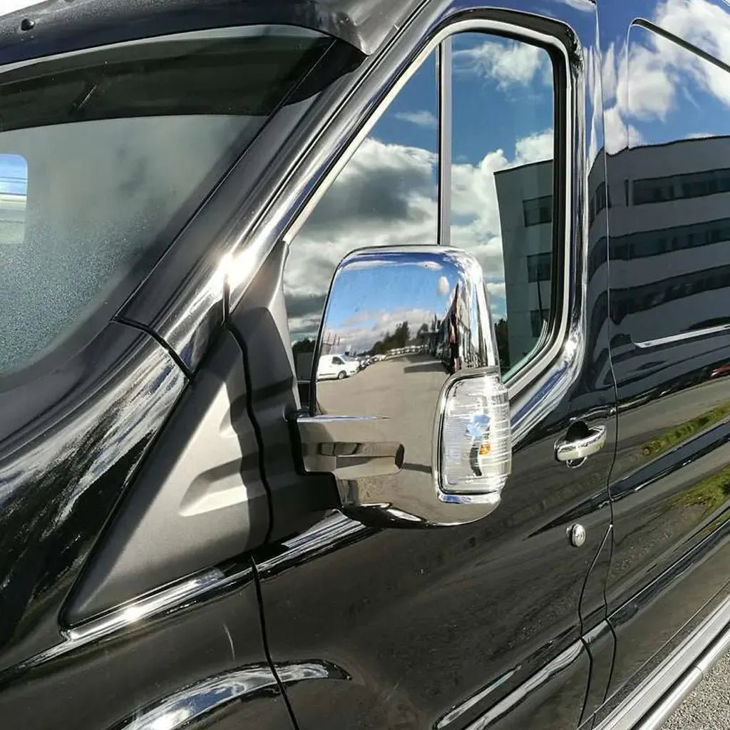 Fits Ford Transit MK8 2014-2022 ABS Plastic Side View Wing Mirror Trim & Chrome Door Handle Cover SET - Luxell Europe