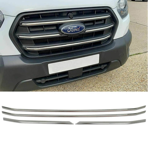 Fits Ford Transit MK8 2019-2022 Chrome Front Grille Trim Streamer 4 Pcs - Luxell Europe