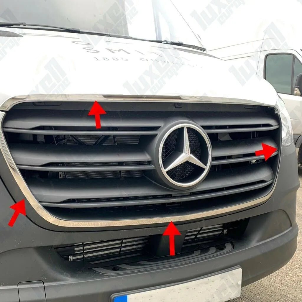 Fits Mercedes Sprinter W907 2018-2022 Chrome Front Outer Grille Trim Streamer 4 Pcs - Luxell Europe