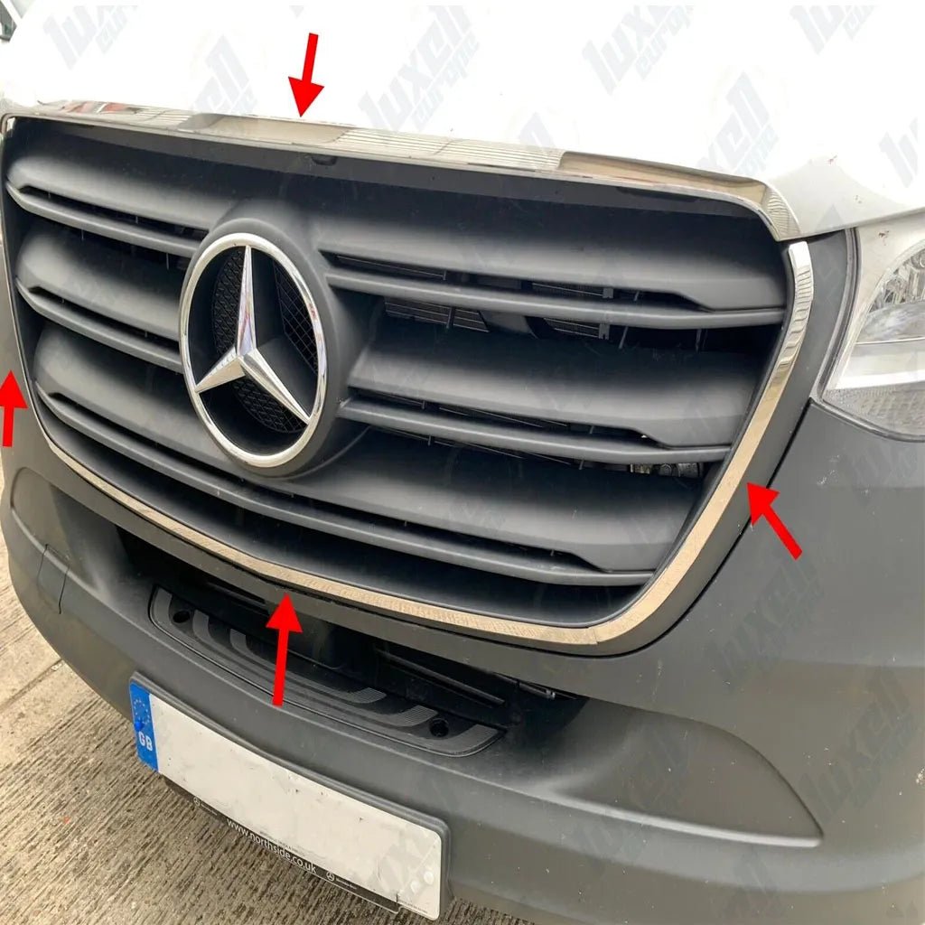 Fits Mercedes Sprinter W907 2018-2022 Chrome Front Outer Grille Trim Streamer 4 Pcs - Luxell Europe