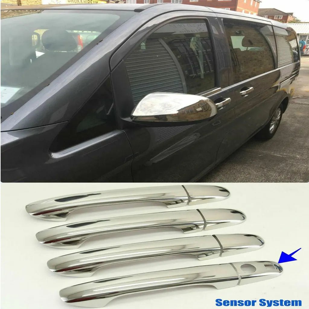 Fits Mercedes Vito W447 2014-2021 Chrome Side View Wing Mirror Trim & Exterior Door Handle Cover (Sensor System) SET - Luxell Europe