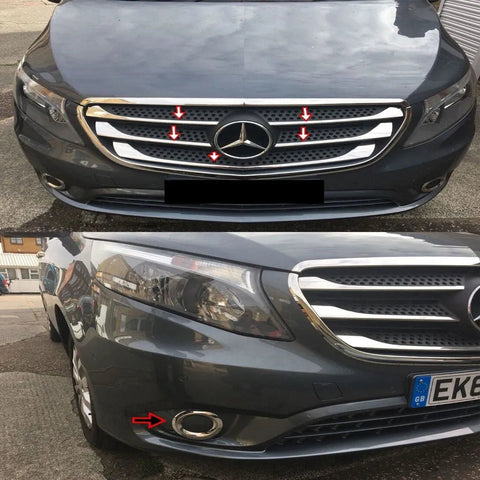 Fits Mercedes W447 Vito / Taxi 2014-2022 Chrome Fog Lamp Light & Front Grille Trim Streamer 5 Pcs SET - Luxell Europe