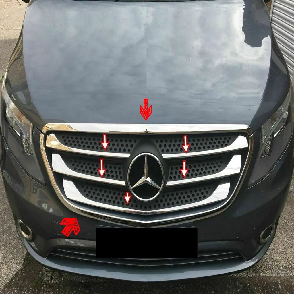 Fits Mercedes W447 Vito / Taxi 2014-2022 Chrome Front Grille Trim Streamer 7 Pcs - Luxell Europe