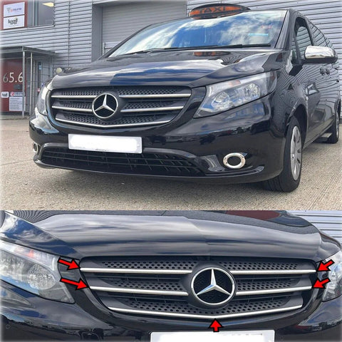 Fits Mercedes W447 Vito / Taxi 2014-2022 Narrow Chrome Front Grille Trim Streamer 5 Pcs - Luxell Europe