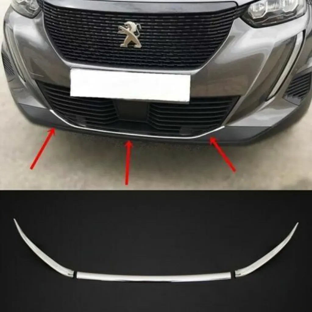Fits Peugeot 2008 2019-2021 Chrome Front Bumper Lower Trim Strip Streamer 3 Pcs - Luxell Europe
