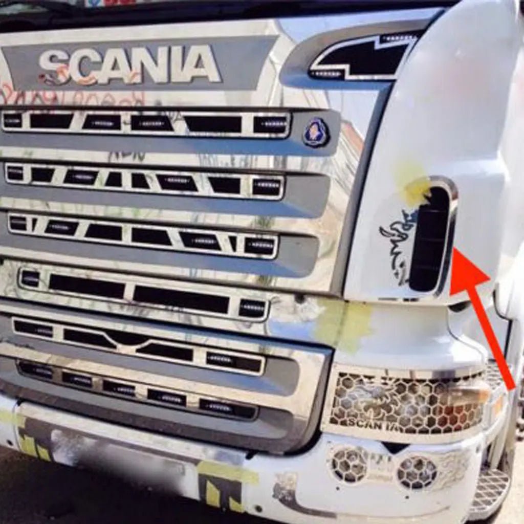 Fits Scania 4/R/P/G Series Chrome Air Vent Trim Strips Frame Cover 2 Pcs - Luxell Europe