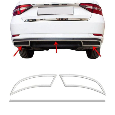 Fits Skoda SuperB 2015-2019 Chrome Exhaust Deflector Frame Trim 3 Pcs - Luxell Europe