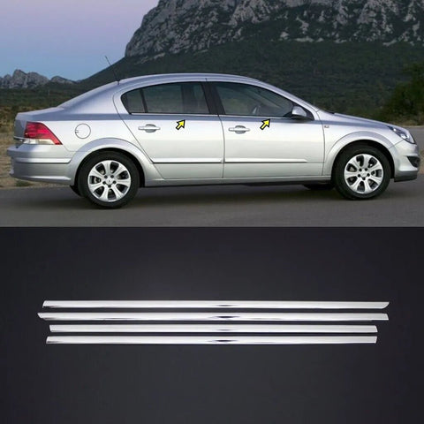 Fits Vauxhall Astra H Saloon 2004-2010 Chrome Window Frame Sill Trim Strips Streamer 4 Pcs - Luxell Europe