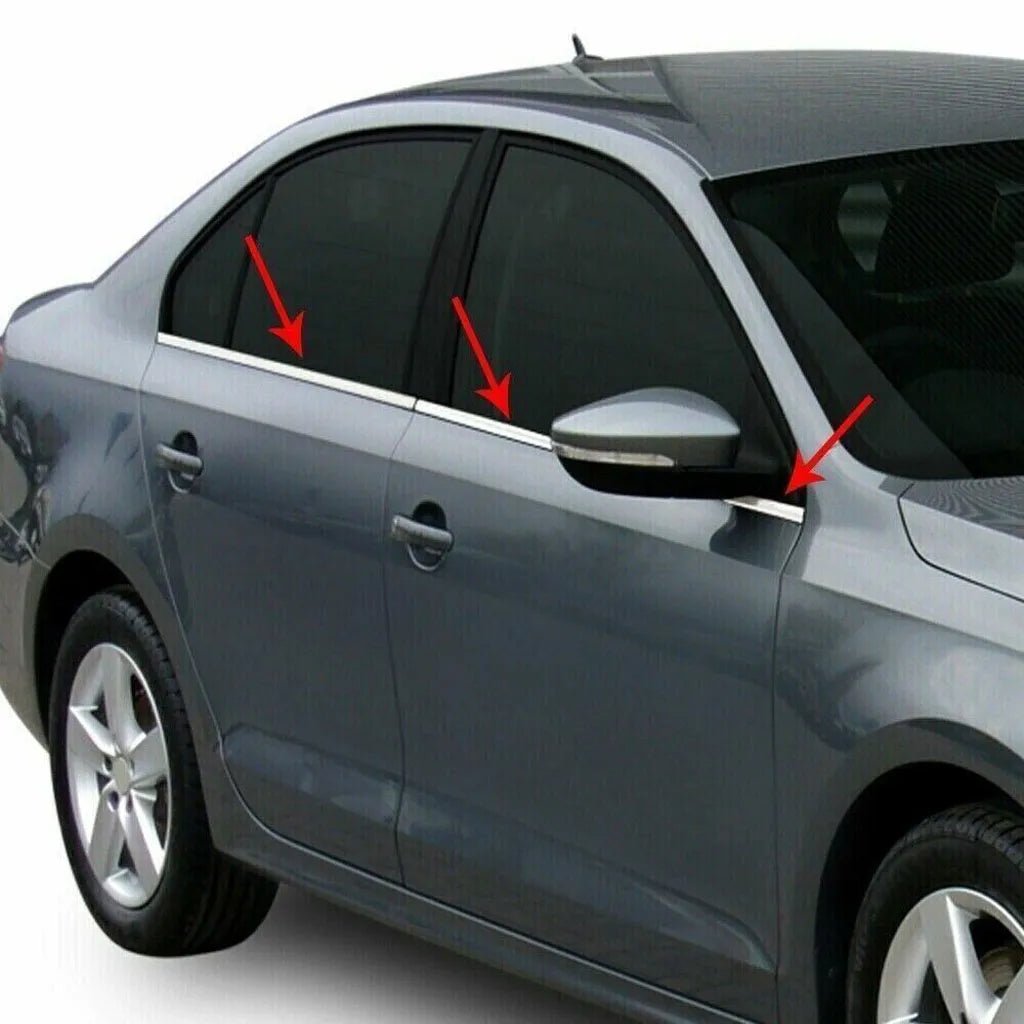 Fits VW Jetta Saloon 2010-2018 Chrome Window Frame Sill Trim Strips Streamer 6 Pcs - Luxell Europe