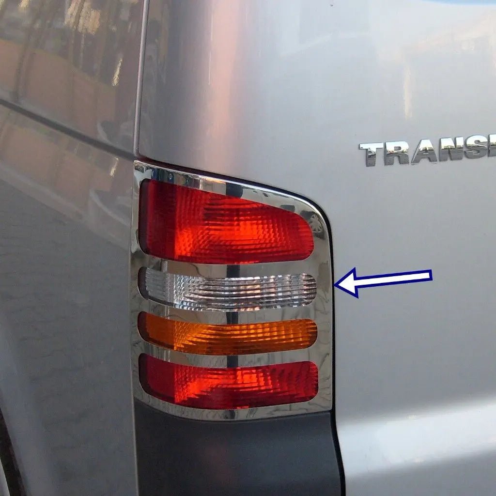 Fits VW T5 Transporter / Caravelle 2003-2015 (SINGLE TAILGATE) Chrome Plated Brake Lamp Tail Light Trim Cover 2 Pcs - Luxell Europe