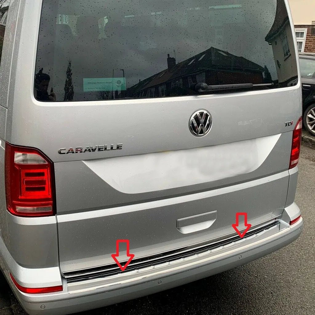 Fits VW T6 T6.1 Transporter 2015-2021 Chrome Rear Bumper Protector Scratch Guard - Luxell Europe