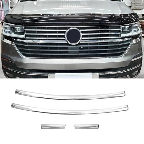 Fits VW T6 Transporter 2019-2021 Chrome Front Bumper Trim Strip Streamer 4 Pcs - Luxell Europe