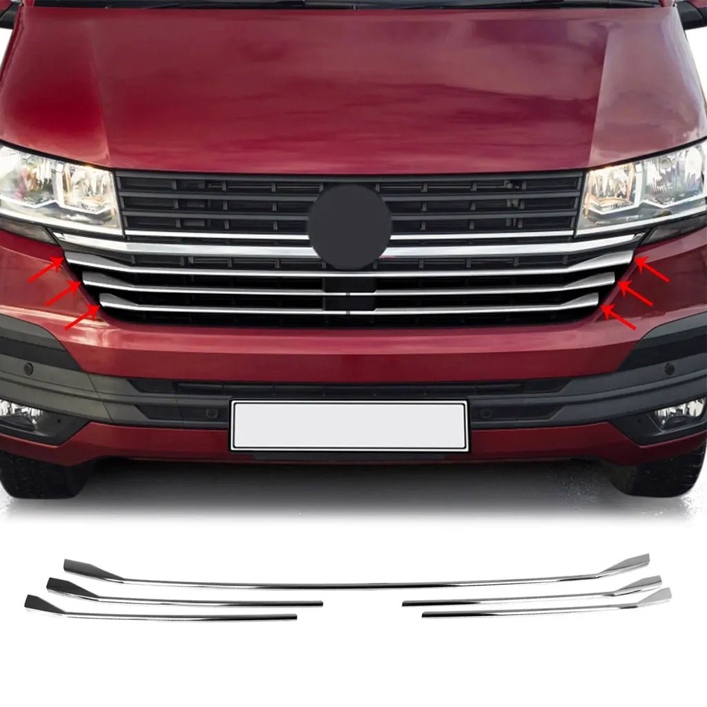 Fits VW T6.1 Transporter 2019-2021 Chrome Front Grille Lower Trim Streamer 5 Pcs - Luxell Europe