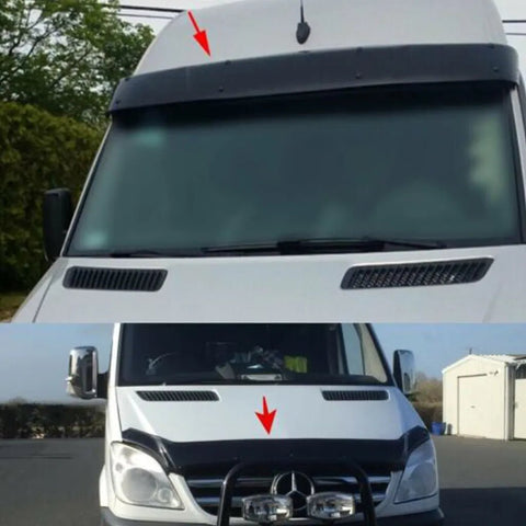 Mercedes Sprinter 2006-2012 Sun Visor And Bug Guard Solid Black Acrylic - Luxell Europe