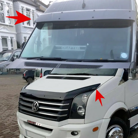 Vw Crafter 2006-2016 Sun Visor And Bug Guard Solid Black Acrylic - Luxell Europe