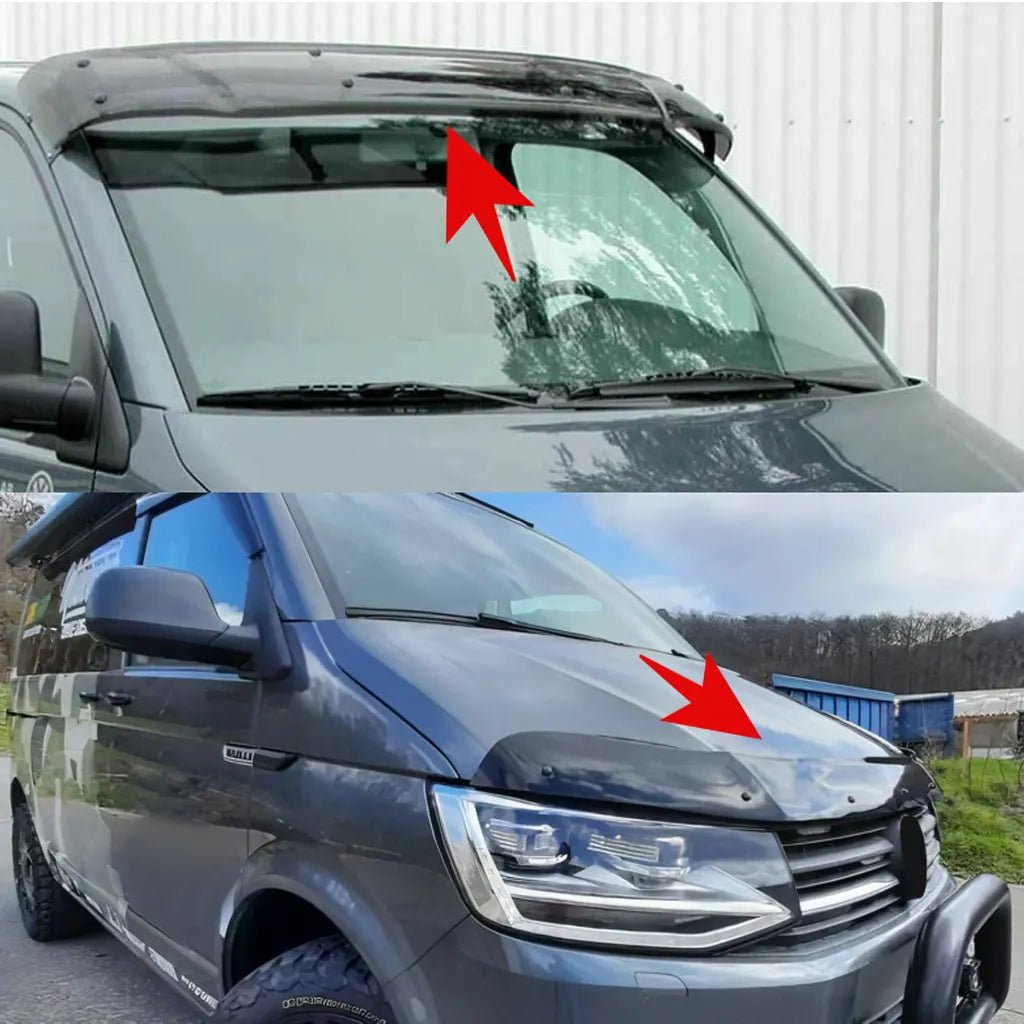 Vw T6/T6.1 Transporter 2015-2022 Sun Visor And Bug Guard Solid Black Acrylic - Luxell Europe